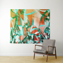 Blaue oder zyklische Streifen über rustikal rötlic Wandteppich