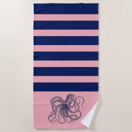 Blaue Oktopus mit rosa und blauen Streifen Strandtuch