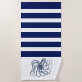 Blaue Oktopus mit weißen und blauen Streifen Strandtuch
