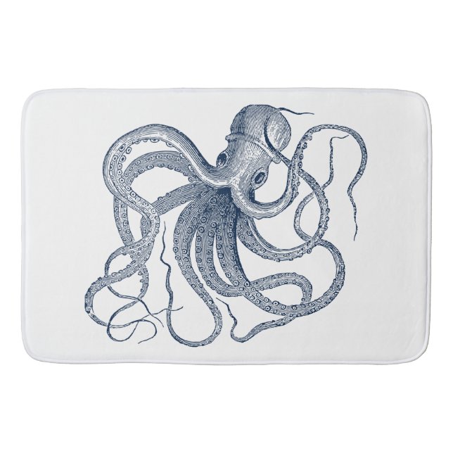Blaue Oktopus-nautische Abbildung Badematte (Vorderseite)