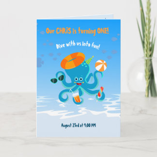Blaue Oktopus unter der Geburtstagsparty des Sea B Einladung
