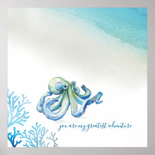 Blaue Oktopus Wanddekoration für das Kinderzimmer Poster