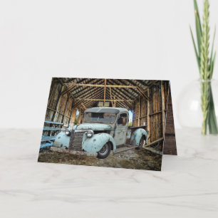 Blaue Oldtimer-Lastwagen Rustikale Scheune Dankeskarte