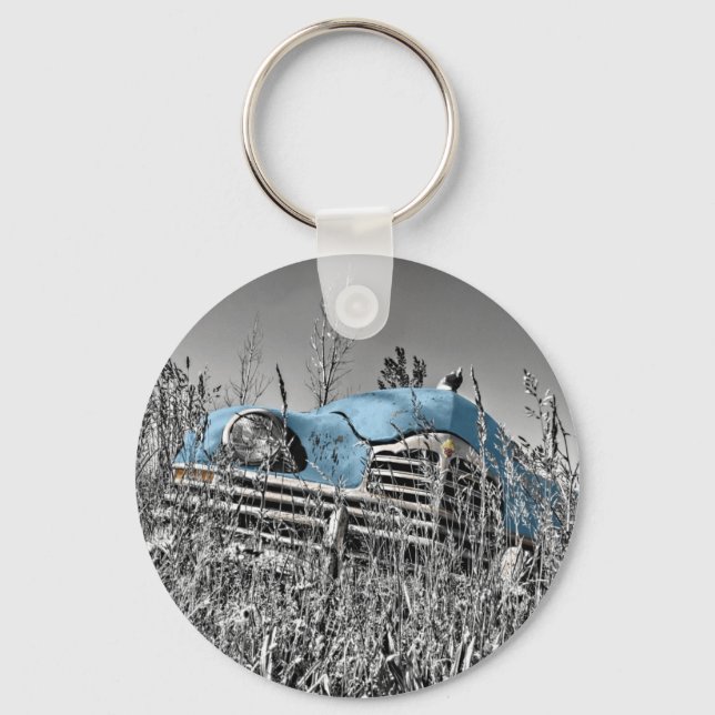 blaue Oldtimer Schlüsselanhänger (Vorderseite)
