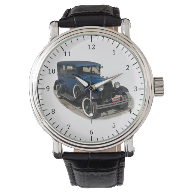 Blaue Oldtimer-Uhr Armbanduhr (Vorderseite)