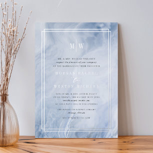 Blaue Opal-Monogramm-Hochzeit Silber Folieneinladung