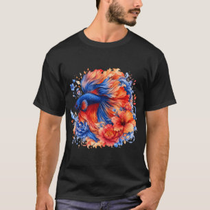 Blaue Orange Betta-Fisch Aquarell, Lebendige Blume T-Shirt