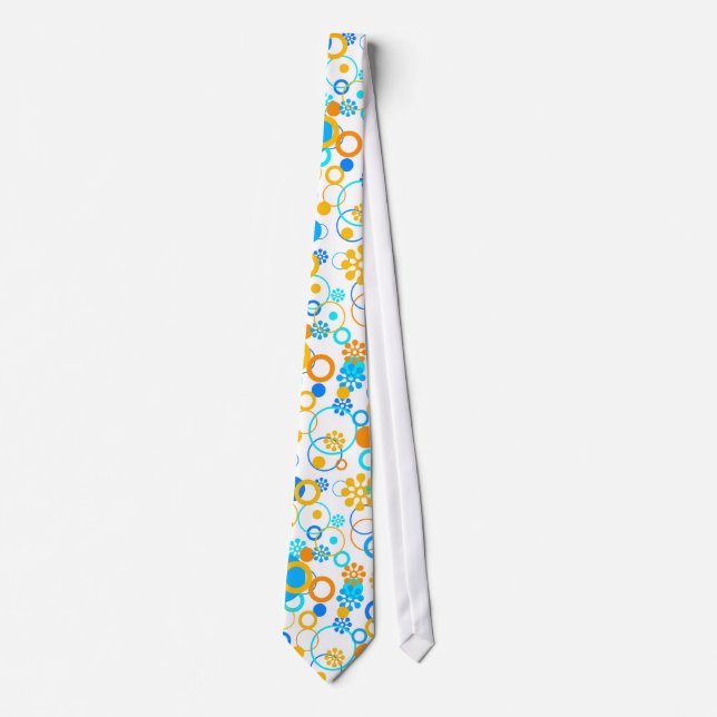 Blaue orange Blumen Krawatte (Vorderseite)