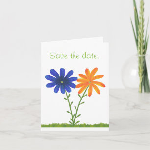 Blaue Orange Daisy Blumen Save-the-Date Notizkarte Einladung