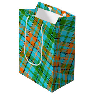 Blaue Orange Grüne Karo Tartan Design Mittlere Geschenktüte