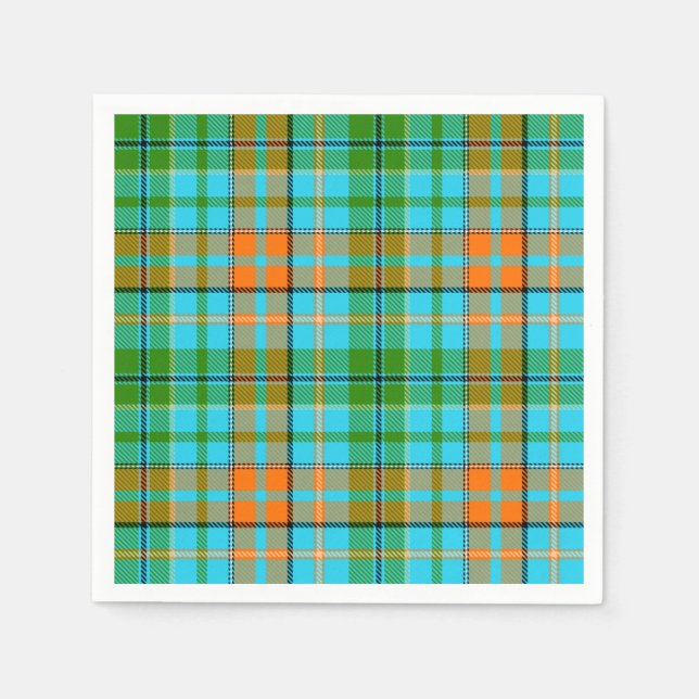 Blaue Orange Grüne Karo Tartan Design  Serviette (Vorderseite)