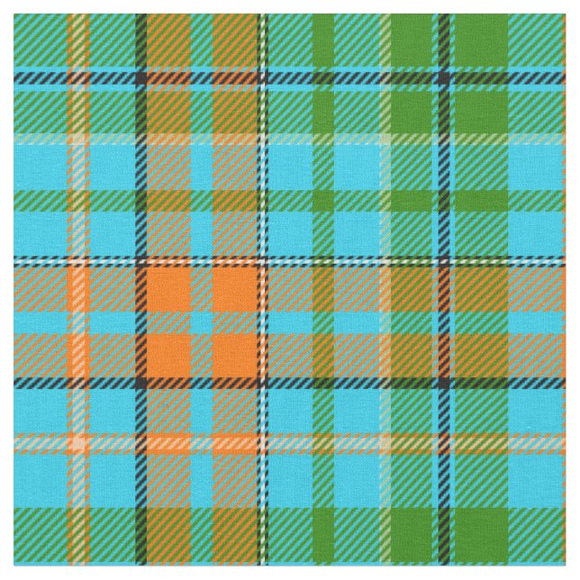 Blaue Orange Grüne Karo Tartan Design  Stoff (Nahaufnahme)