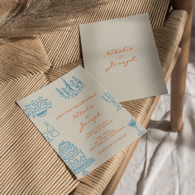 Blaue Orange Handgezeichnete Whimsical Lustige Hoc Einladung (Von Creator hochgeladen)
