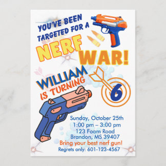 Blaue Orange Jungs BD-Party - Nerf-Krieg 6. Geburt Einladung