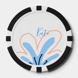 Blaue orange Pastell-Blume Name Boho Retro-Geschen Pokerchips