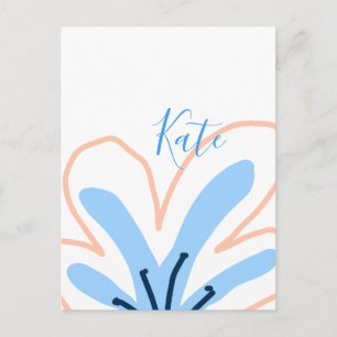 Blaue orange Pastell-Blume Name Boho Retro-Geschen Postkarte