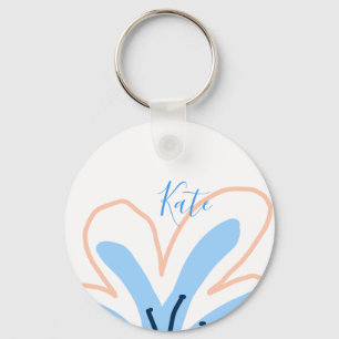 Blaue orange Pastell-Blume Name hinzufügen Boho Re Schlüsselanhänger