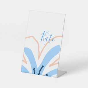 Blaue orange Pastell-Blume Name hinzufügen Boho Re Sockelschild