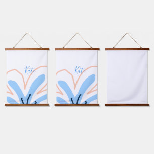 Blaue orange Pastell-Blume Name hinzufügen Boho Re Wandteppich Mit Holzrahmen