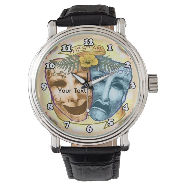 Blaue Orange Schauspielermasken Armbanduhr (Vorderseite)