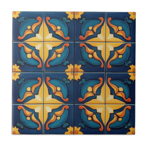 Blaue Orange- und Gelb-Muster-Keramikfliese Fliese