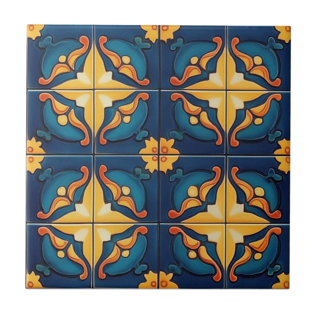 Blaue Orange- und Gelb-Muster-Keramikfliese Fliese (Vorderseite)