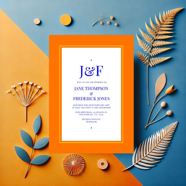 Blaue, orangefarbene und gelbe Hochzeit Einladung (Blue, Orange and Yellow Wedding Invitation)