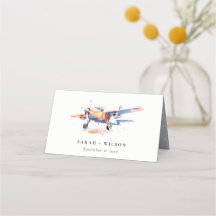 Blaue Orangen-Blush-Flugzeug-Hochzeit