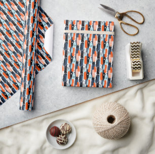 Blaue Orangen Pinselstriche Abstraktes Muster Geschenkpapier