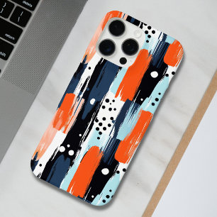 Blaue Orangen Pinselstriche Abstraktes Muster iPhone 16 Pro Max Hülle