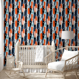 Blaue Orangen Pinselstriche Abstraktes Muster Tapete
