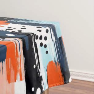 Blaue Orangen Pinselstriche Abstraktes Muster Tischdecke