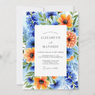 Blaue Orangenblüten-Botanische Hochzeit Einladung