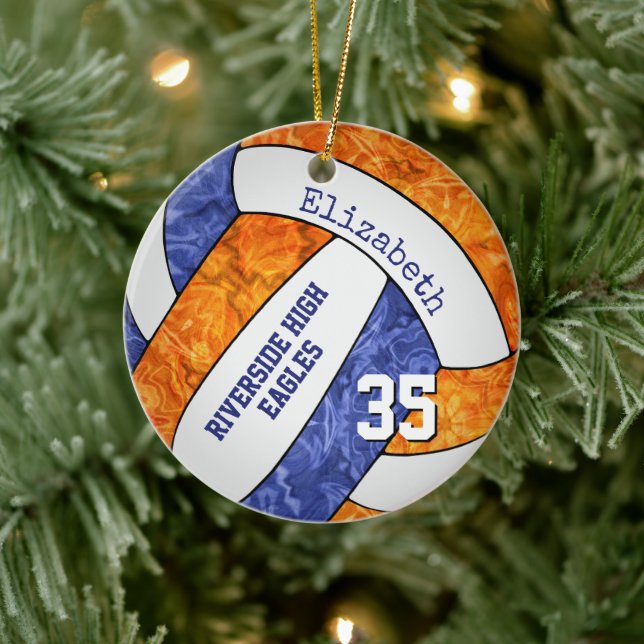 Blaue Orangenmädchen Volleyballmannschaft Memento Keramik Ornament (Baum)