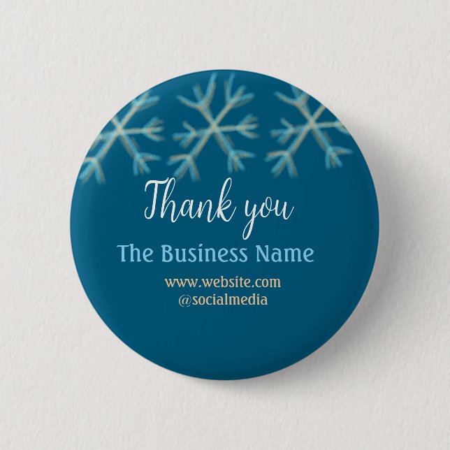 Blaue Orangenschneeflocken geben den Namen Weihnac Button (Vorderseite)
