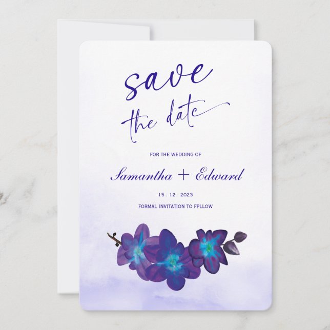 Blaue Orchidee Türkis Save the Date Karte Ideen (Vorderseite)