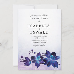 Blaue Orchidee und lila Hochzeit Einladung