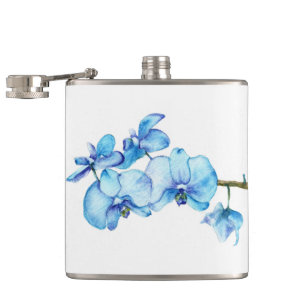 Blaue Orchideen-botanische Kunst Flachmann