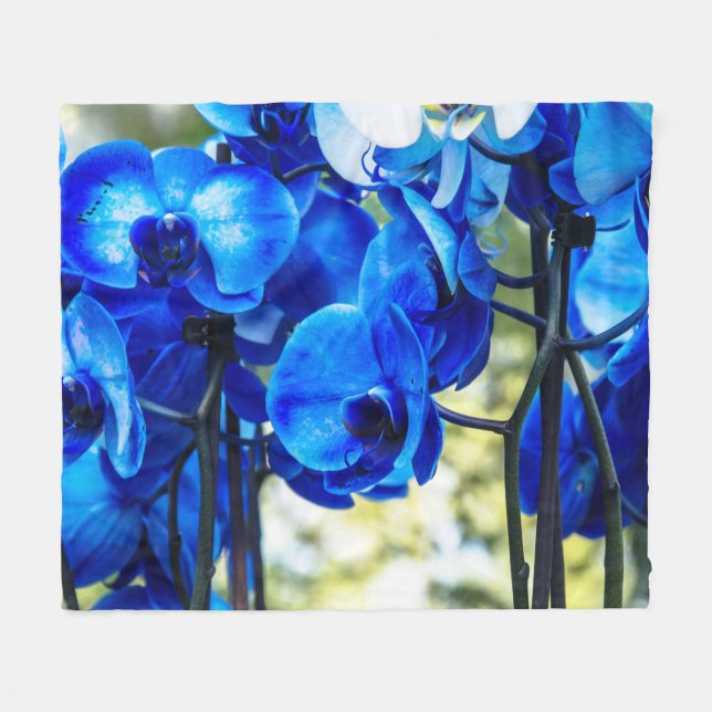 Blaue Orchideen Fleecedecke (Vorderseite (Horizontal))