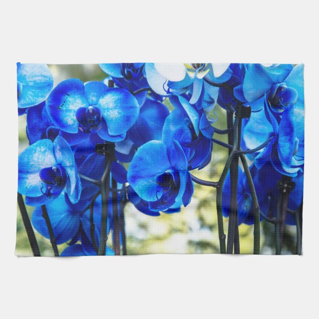 Blaue Orchideen Geschirrtuch (Horizontal)