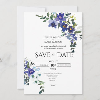 Blaue Orchideen-Hochzeitsankündigung Save the Date Einladung