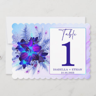 Blaue Orchideen-Hochzeitstisch-Nummernschablone Einladung