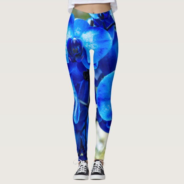 Blaue Orchideen Leggings (Vorderseite)
