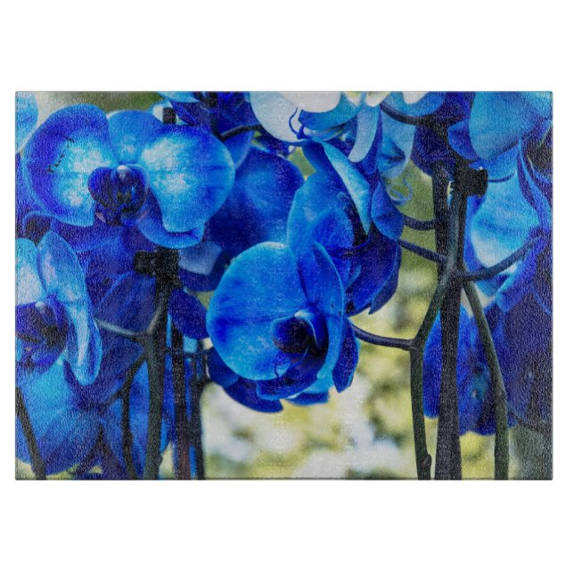 Blaue Orchideen Schneidebrett (Vorderseite)
