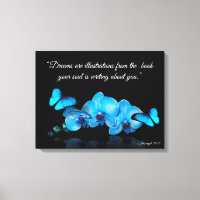Blaue Orchideen und Schmetterlinge mit Zitat