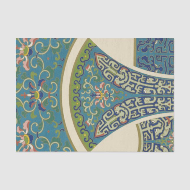Blaue Orientale-Entwürfe mit lächelnden Gesichtern Seidenpapier (Vorderseite)