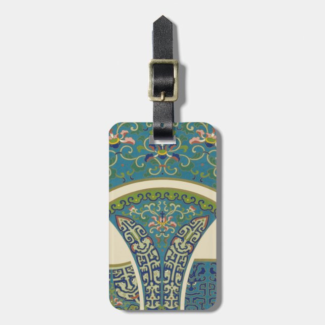 Blaue Orientalische Designs mit lächelnden Gesicht Gepäckanhänger (Vorderseite vertikal)