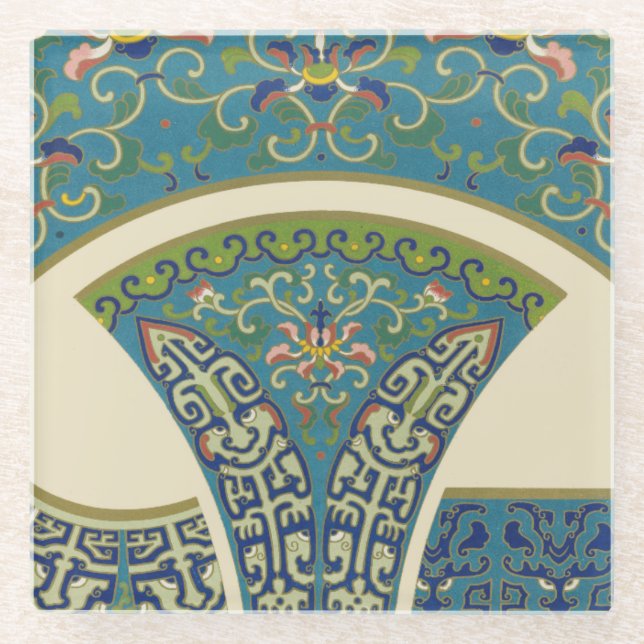 Blaue Orientalische Designs mit lächelnden Gesicht Glasuntersetzer (Vorderseite)