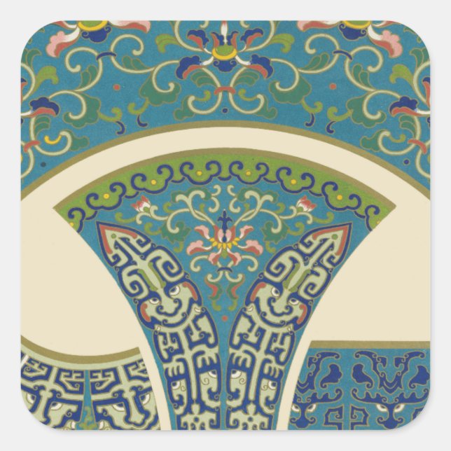 Blaue Orientalische Designs mit lächelnden Gesicht Quadratischer Aufkleber (Vorderseite)