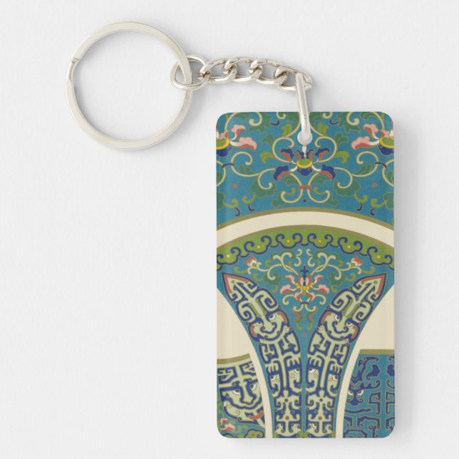 Blaue Orientalische Designs mit lächelnden Gesicht Schlüsselanhänger (Vorderseite)